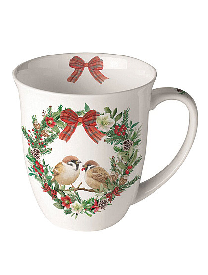 Porzellanbecher „Vögel im Christrosen-Kranz“, 10,5 cm