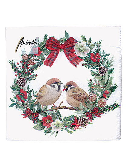 Servietten „Vögel im Christrosen-Kranz“, 20 Stück